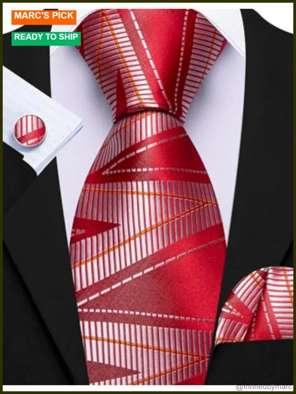 Men's Silk Paisley Tie Set with Pocket Square Cufflinks 6 Piece Formal